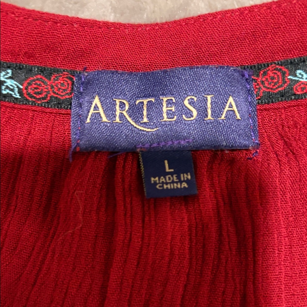 Elegant Lace-Up Blouse in Deep Red - Picture 5 of 9